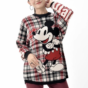 디즈니 미키마우스 체크 패턴 스웨터 (유니섹스/레드)