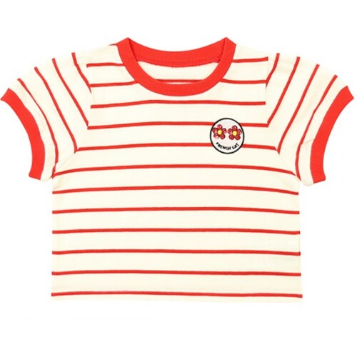 [프렌치캣]레드 스트라이프 크롭 티셔츠 Q42DST030여아동등원룩반팔티